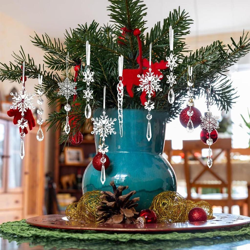 10pcs Crystal Acrylic Christmas Ornaments - Transparent Snowflake Icicle Hanging Ornaments for Christmas Tree