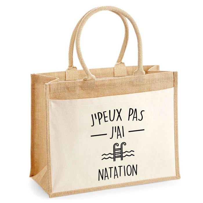 Sac de plage - PLANETEE - jute avec poche Natation J'peux pas - Coton - Multicolore - Imprimé en France
