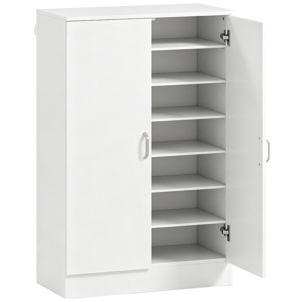Shoe Cabinet with 2 Doors, 6 Adjustable Shelves, Soft-Close Hinges for 21 Pairs, White