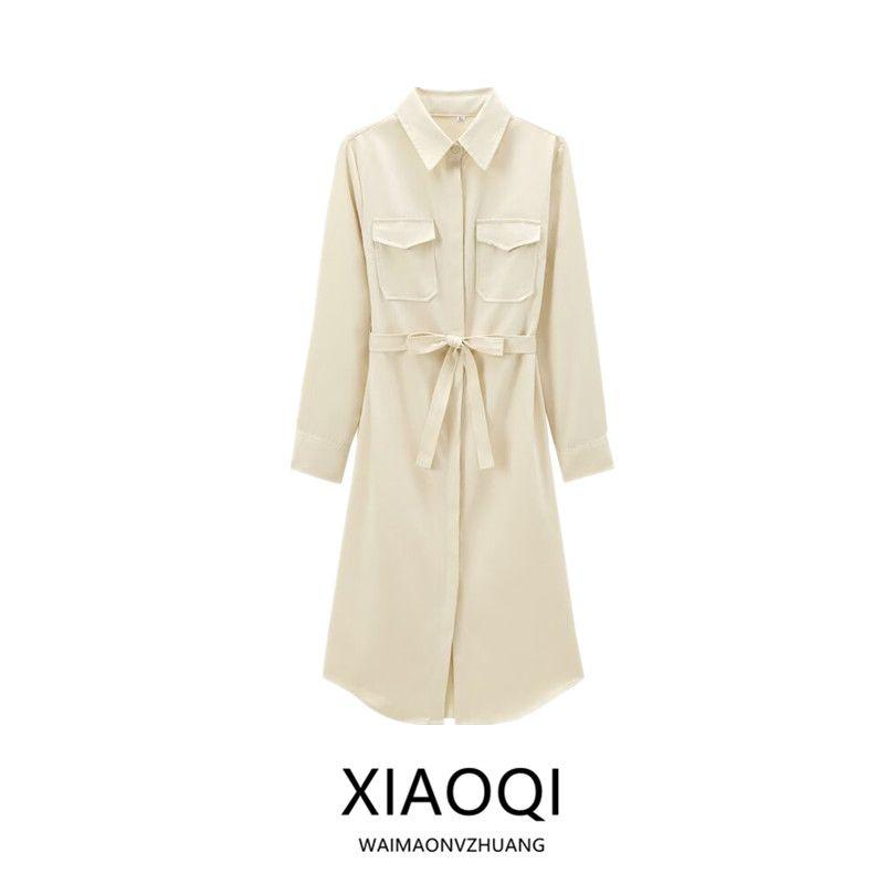 Fashion Style 2024 Autumn New Women's Clothing Pocket Shirt Style Long Sleeves Mid Length Long Length Dress 9017336