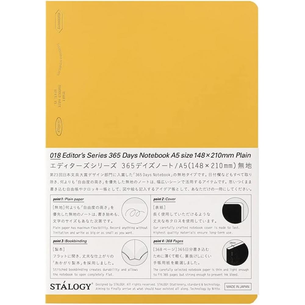Nitoms Stalogy Notebook 365 Days Note A5 Plain Yellow S4142 Yellow Solid  365 Days Note