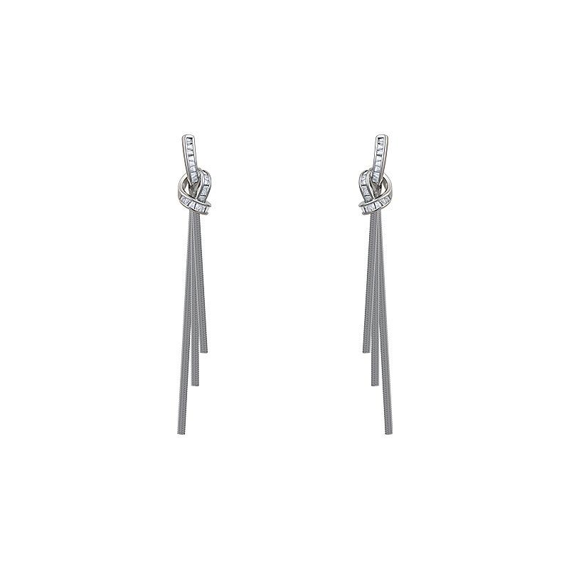 111 Silver Needle Fashion Zircon Bow Fringed Earrings Women's Niche Design Face Thin Earrings Cold Wind Earrings