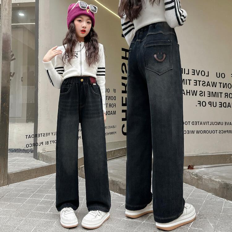 

Джинсы с градиентом для девочек-подростков, детская мода, широкие джинсовые брюки, детские брюки в корейском стиле, уличная одежда на осень 140