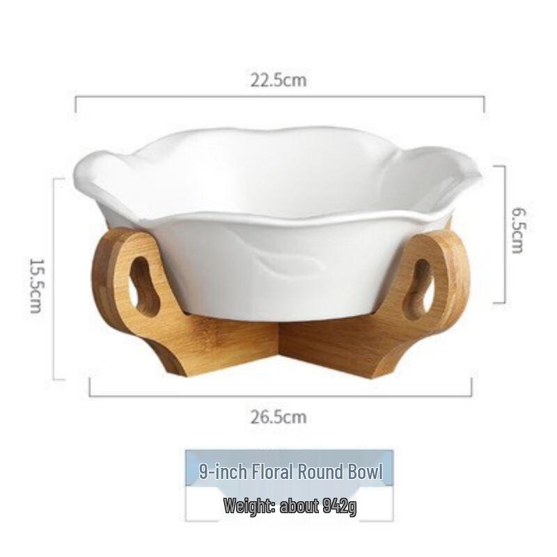Ceramic Fruit Salad Bowl Set with Bamboo Stand