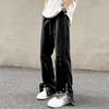 Men Summer Jeans Mid-rise Button-Zipper Fly Single Color Denim Pants Ripped Holes Side Split Cuffs High Street Style Wide Leg Jea B Practical Use
