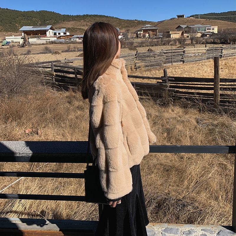 

Женское короткое зимнее пальто из искусственного меха норки, новое, с капюшоном, утолщенное, маленькое плюшевое пальто XL130-72.5kg