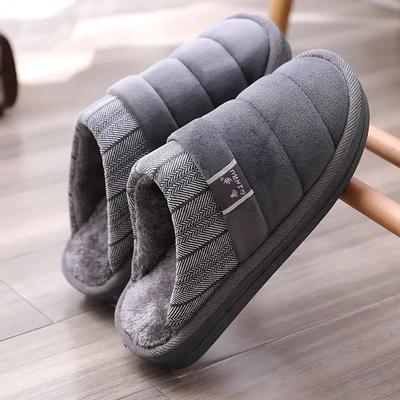 Plus Size 48 49 Waterproof Men Down Slippers Winter Indoor Fur Shoes Male Rubber Slides Floor Slippers Man Non-slip Warm Mules