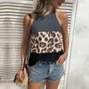 Women's Summer Spliced Sleeveless Halter Neck Leopard Pattern Tank Top  All Match Blouses