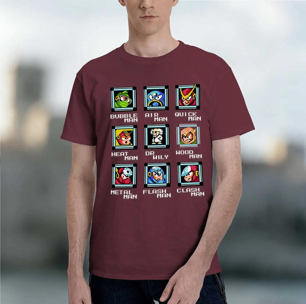 Mega Man Series 2026 fashion heavyweight hot selling retro printed pattern fun round neck T-shirt for daily comfort