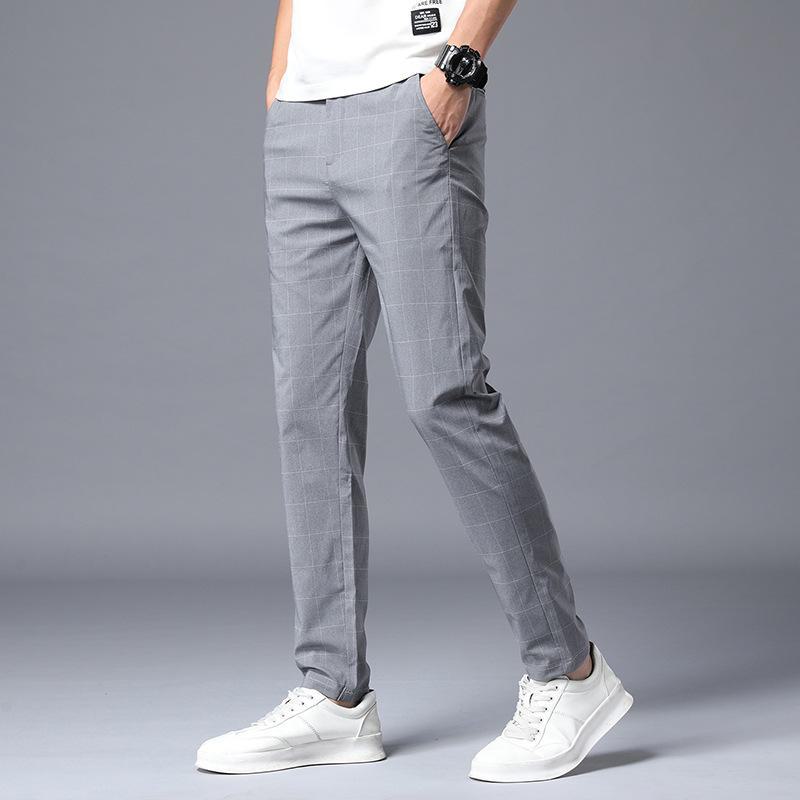 Men's Casual Plaid Elastic Trousers - Korean Style