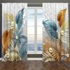 Retro Art Abstract Golden Butterfly Leaf Printed Curtains, Pole Bag Home Decoration, Room Decoration