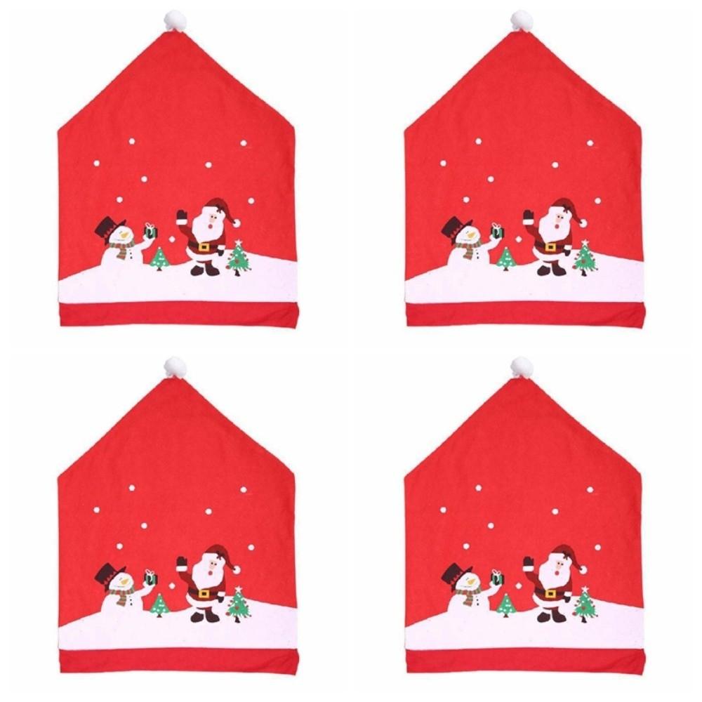 4pcs Xmas Decoration Christmas Chair Cover Cartoon Red Wear for Chairs  Festival Atmosphere
