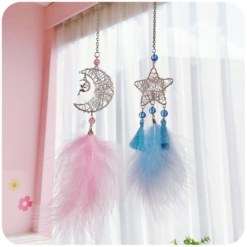 Personality Moon Wind Chimes Feather Hanging Ornaments Creative Hollow-out Bedroom Decor Pendant Room Decoration Accessories
