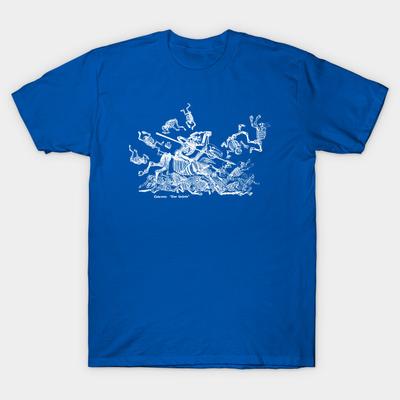 Asian Size Men Print T-shirt Calavera Of Don Quixote - White Outline No-Cut Heat Transfer Print Cotton Tshirt