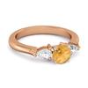 Citrine Pear White Accent Trio Design Ring - 925 Sterling Silver Rose Gold Vermeil