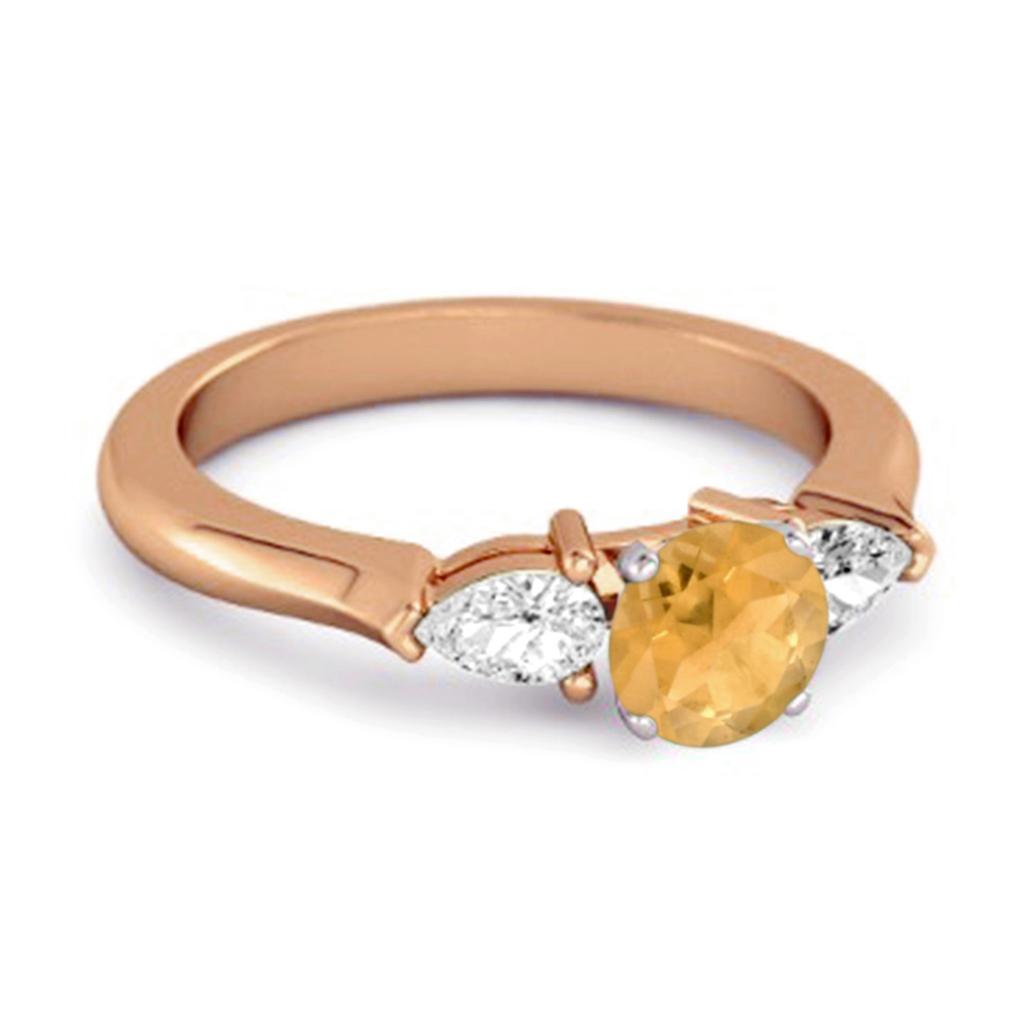 Citrine Pear White Accent Trio Design Ring - 925 Sterling Silver Rose Gold Vermeil