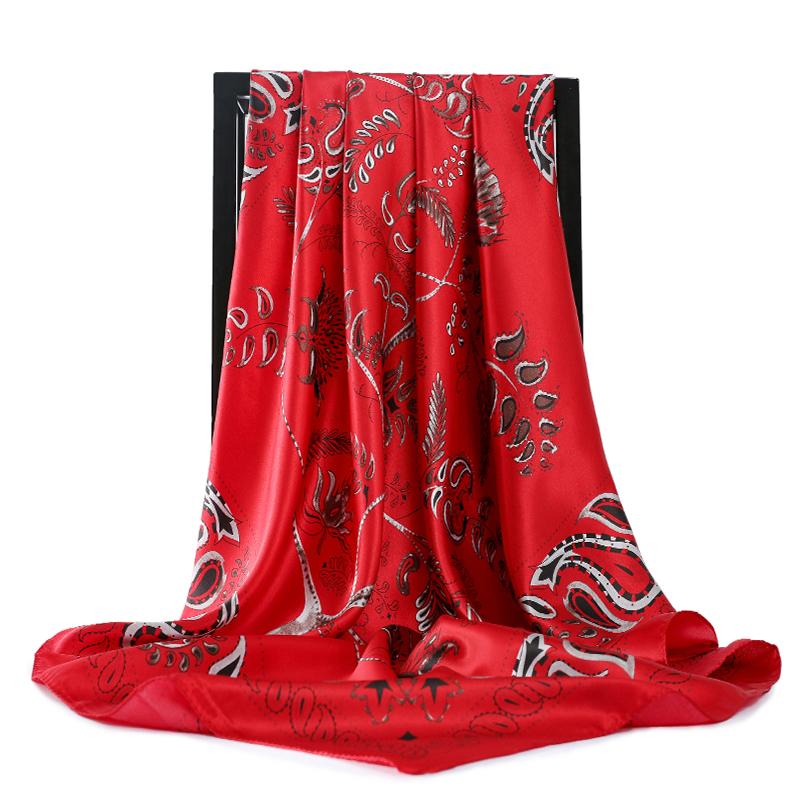 90X90CM Bandannas Four Seasons Fashion Flower Silk Scarves New Print Sunscreen Square Kerchief Europe And America Luxury Shawls