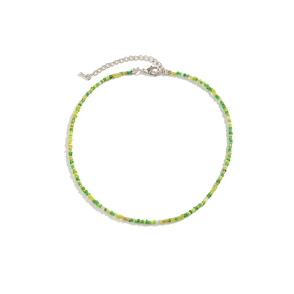Salircon Bohemian Mixed Color Seed Bead Clavicle Necklace Trend Acrylic Rice Bead Beaded Choker Women's Summer Beach Jewelry