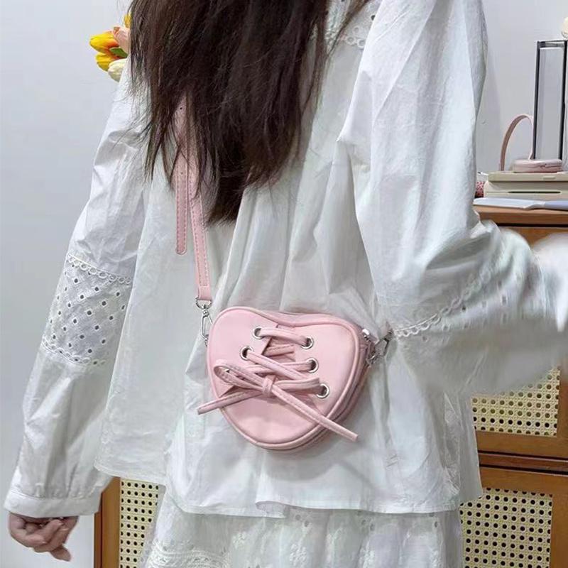 Heart Shape Women's Mini Shoulder Bag Sweet Girls Bowknot Love Crossbody Bags Portable PU Leather Ladies Clutch Purse Handbags