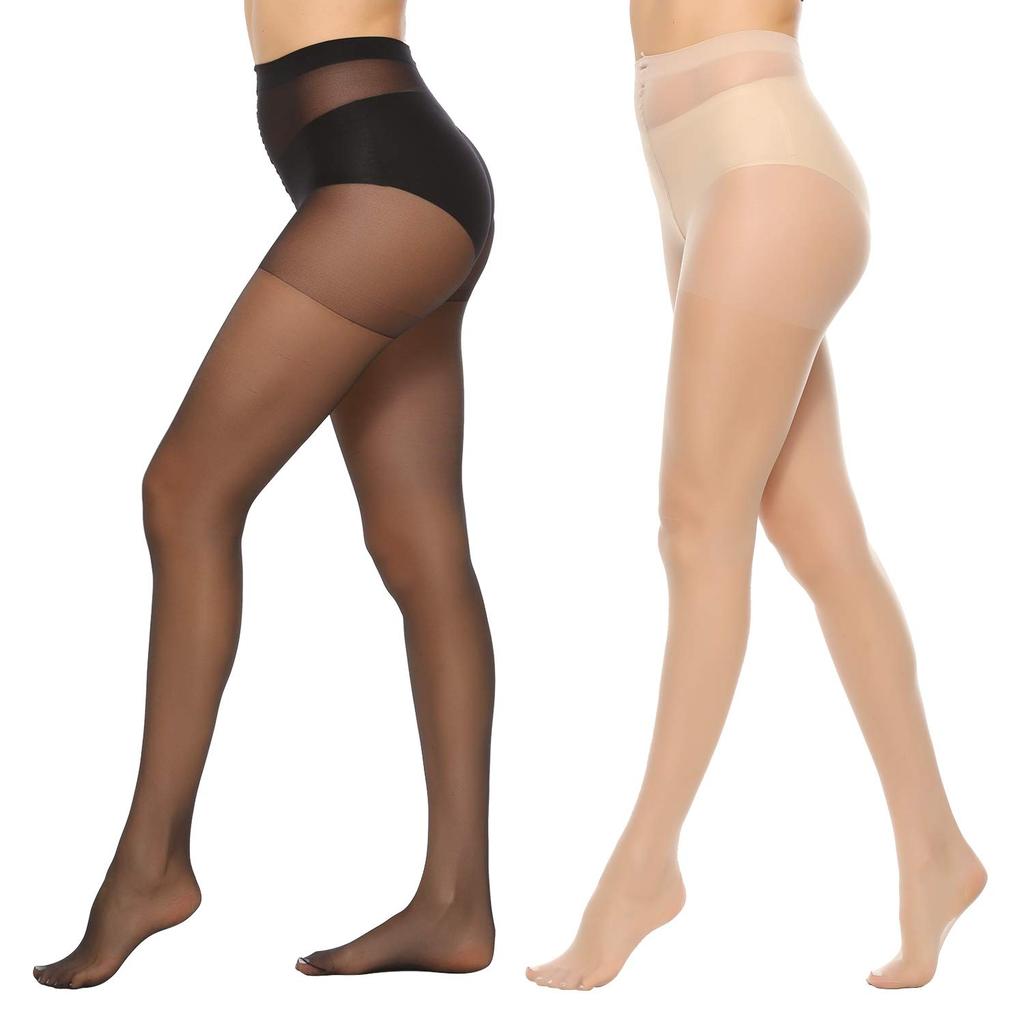 Kave 6 Pairs 20D Women'S Sheer Tights Ultra Thin High Waist Pantyhose Thigh High Stockings Office Ladies Socks Black Stocking