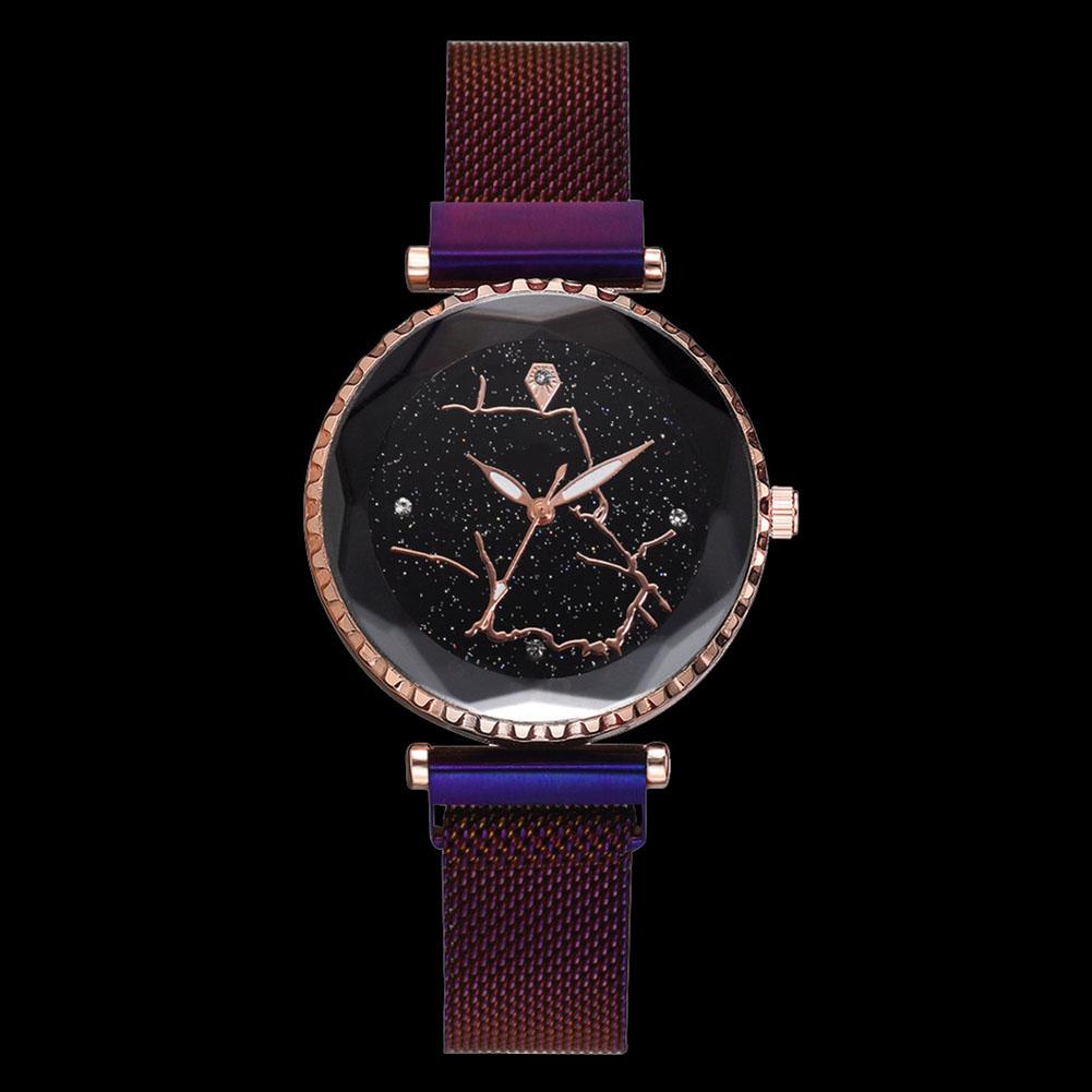 Vintage Women Lady Alloy Watch Mesh Strap Round Dial Quartz Wristwatch (Purple)