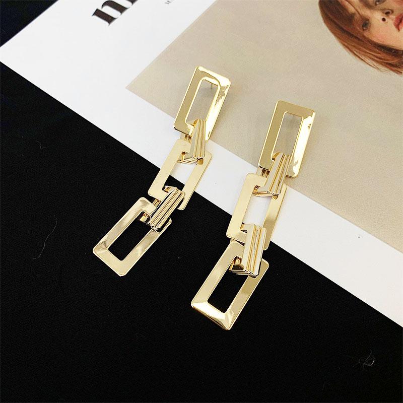 Long Exaggerated Square Hanging Earrings Multi-layers Hollow Geometric Pendants Gold Metal Dangle Earrings bijoux femme