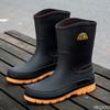 Oversized Four Seasons Fashion New One Piece Waterproof and Anti Slip Sole Men's Rain Boots Mid Tube Work Men's Rain Shoes