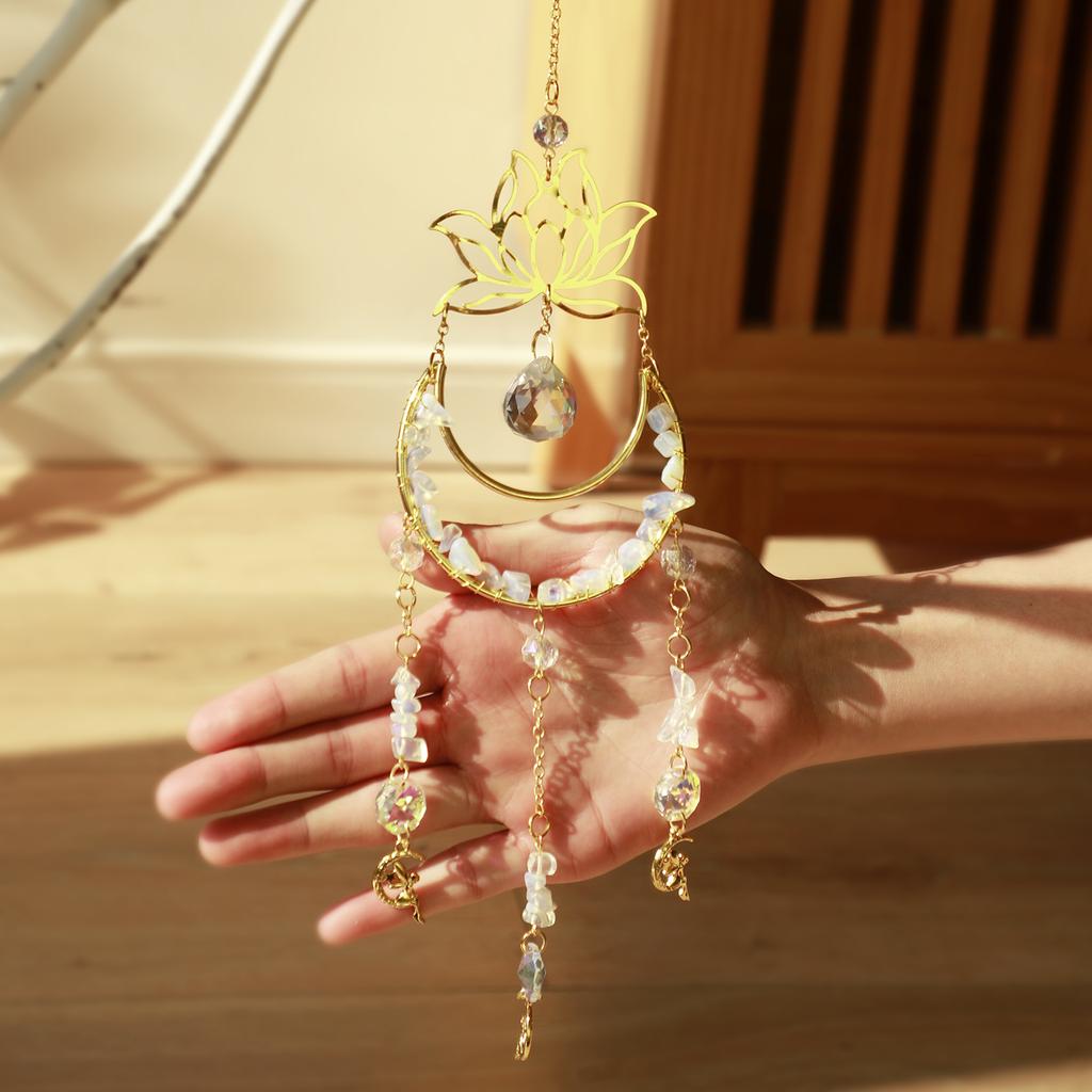 Kristall-Sonnfänger Mond Lotus Engel Hängende Dekoration Buntglas-Sonnfänger Kristallprisma Gartendekoration Außen Dekorationen Geschenk
