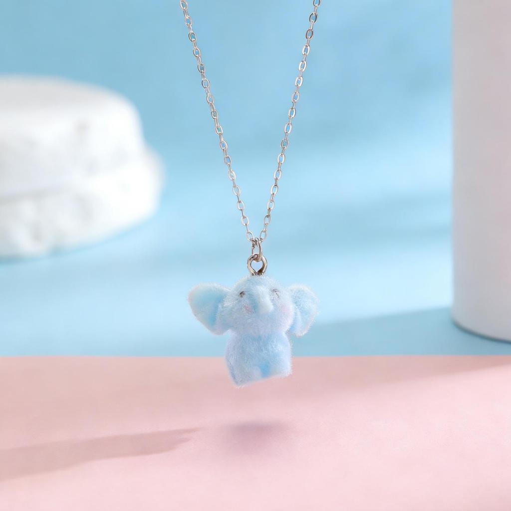 Cute 3D Flocked Resin Pendant Necklace - Dog, Panda, Rabbit Designs for Women