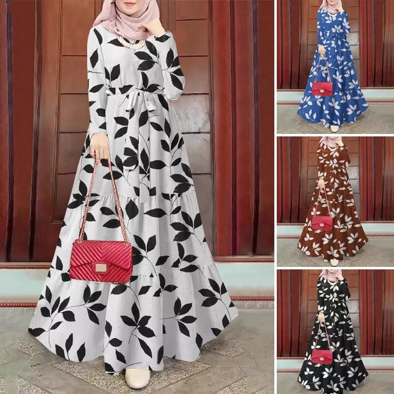 Elegant Floral Plus Size Muslim Women's Loose Dress Robe