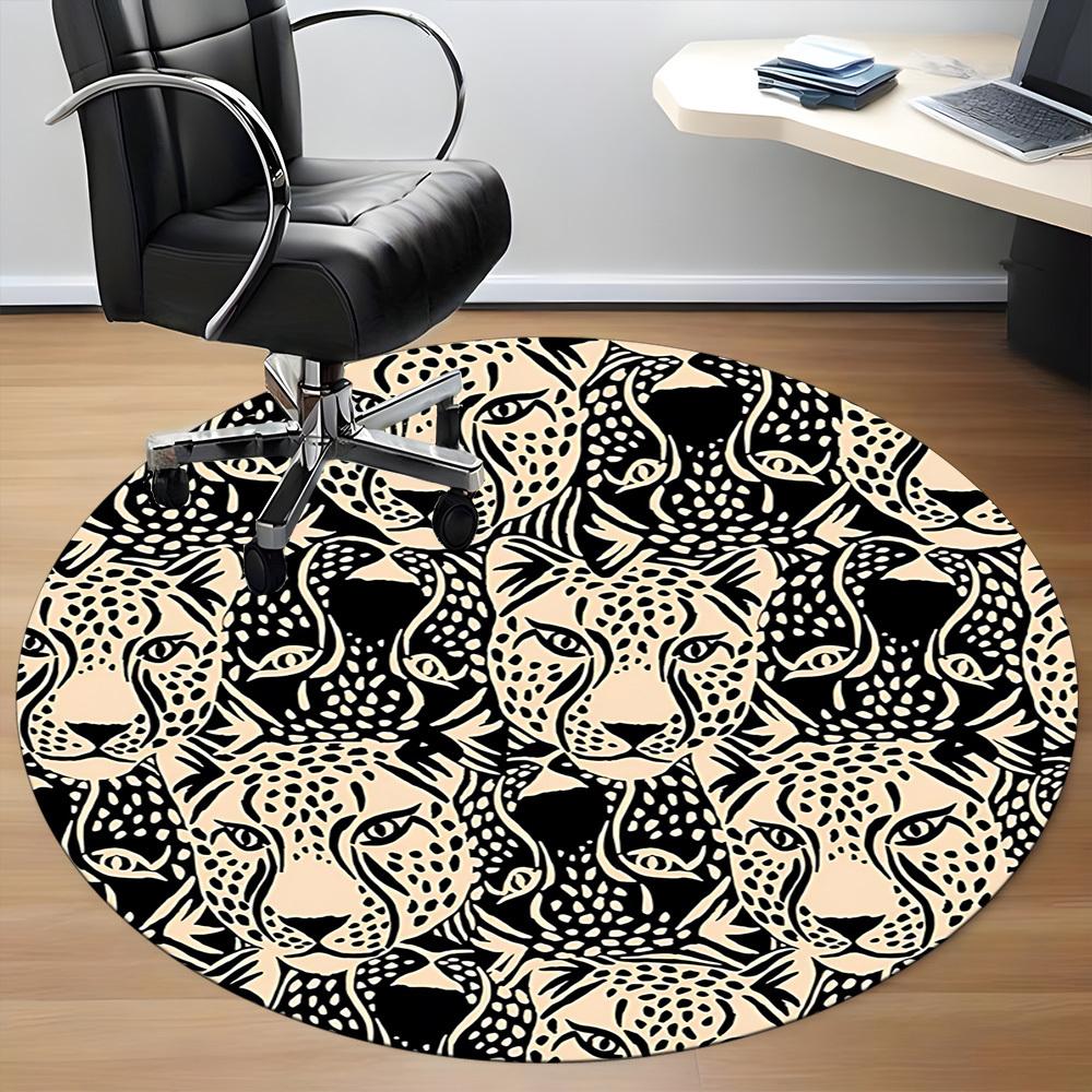 1pc Leopard Pattern Office Round Area Rug, Indoor Mat Suitable For Office, Under Office Chairs Bedroom Living Room Home Decor, Room Deco