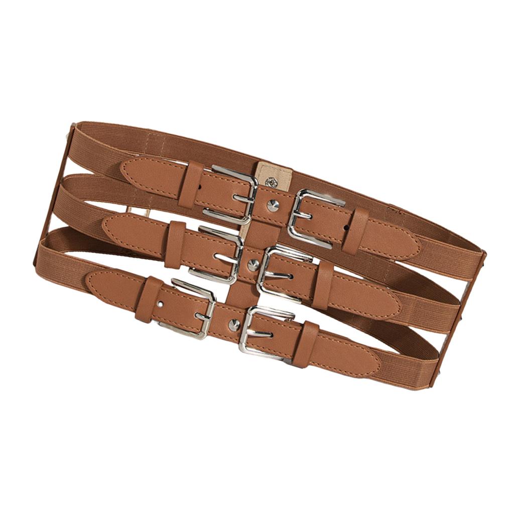 Fashionable Three Breasted Waist Belt Female Corset PU Waistband Elastic Cincher Belt All Matching Waist Dressingup Belt