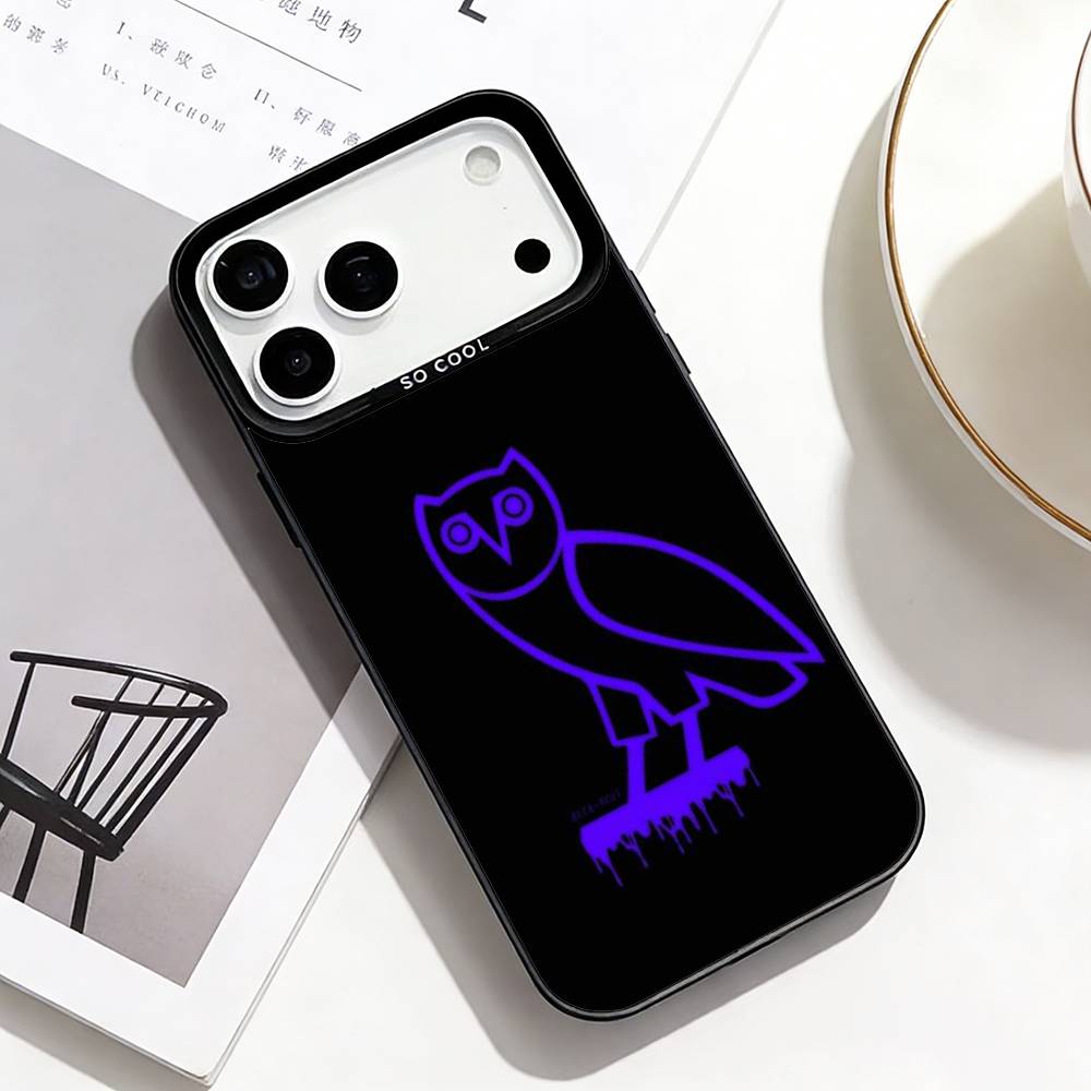 

D-Drake O-OvO OWL Phone Case For iPhone17,16,15,14,13,12,11 Plus,Pro Max Black Border Silver Plated Cover iPhone16