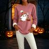 Women's -Lined Long Sleeve Round Neck Sweatshirt with Halloween Print for Winter Casual Wear