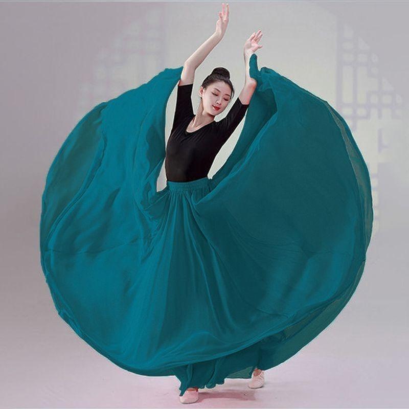 Elegant Big Swing Hem Half Skirt Double Layer Chiffon Lightweight National Folk Classical Dance Dress For Women