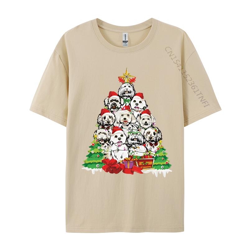 Christmas Pajama Maltese Tree Dog Xmas T Shirts Hip Hop Novelty Cotton Men Top Tshirts England Style