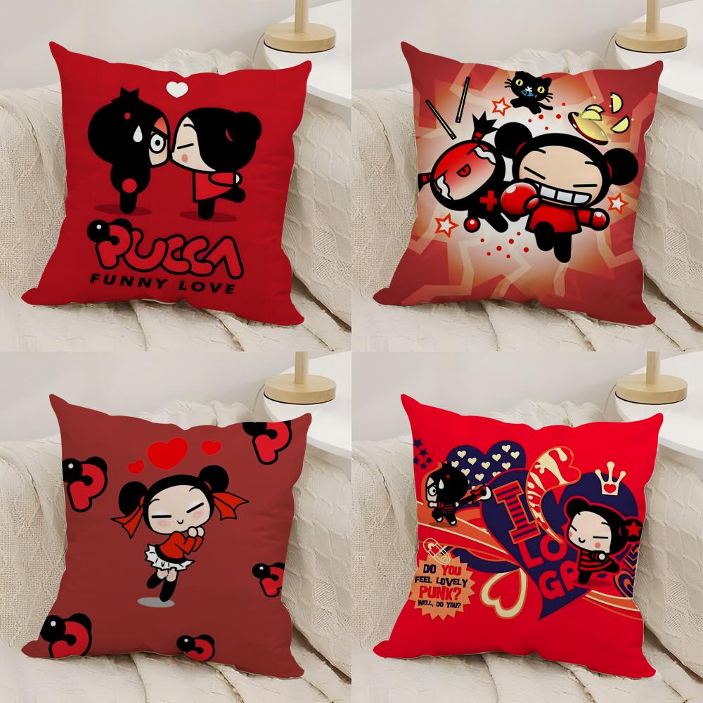 Kawaii P-Pucca Anime Cushion Cover Silky Short Plush Double-Sided Printed Pillow Case for Sofa All Seasons Home Decor Gift