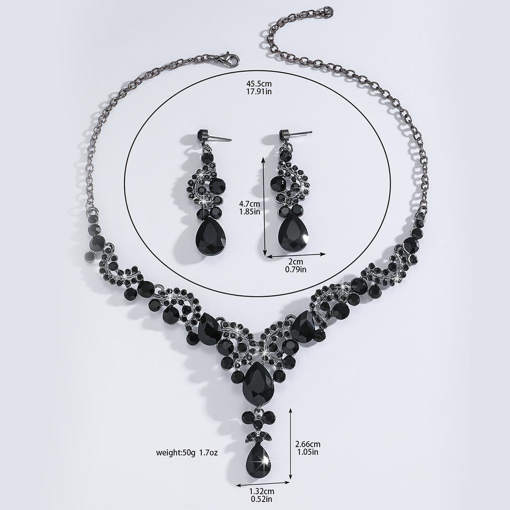 Cross border retro style creative fashion luxury diamond inlaid flower leaf multi-color necklace earring set for women