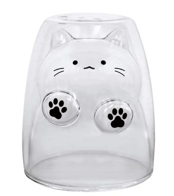 NEKO Double Wall Cat Glass Cup, 270ml, 1pc. Double-walled, Heat-resistant Glass, Condensation-resistant, Transparent, Heat-insulating, Keeps Drinks Ho