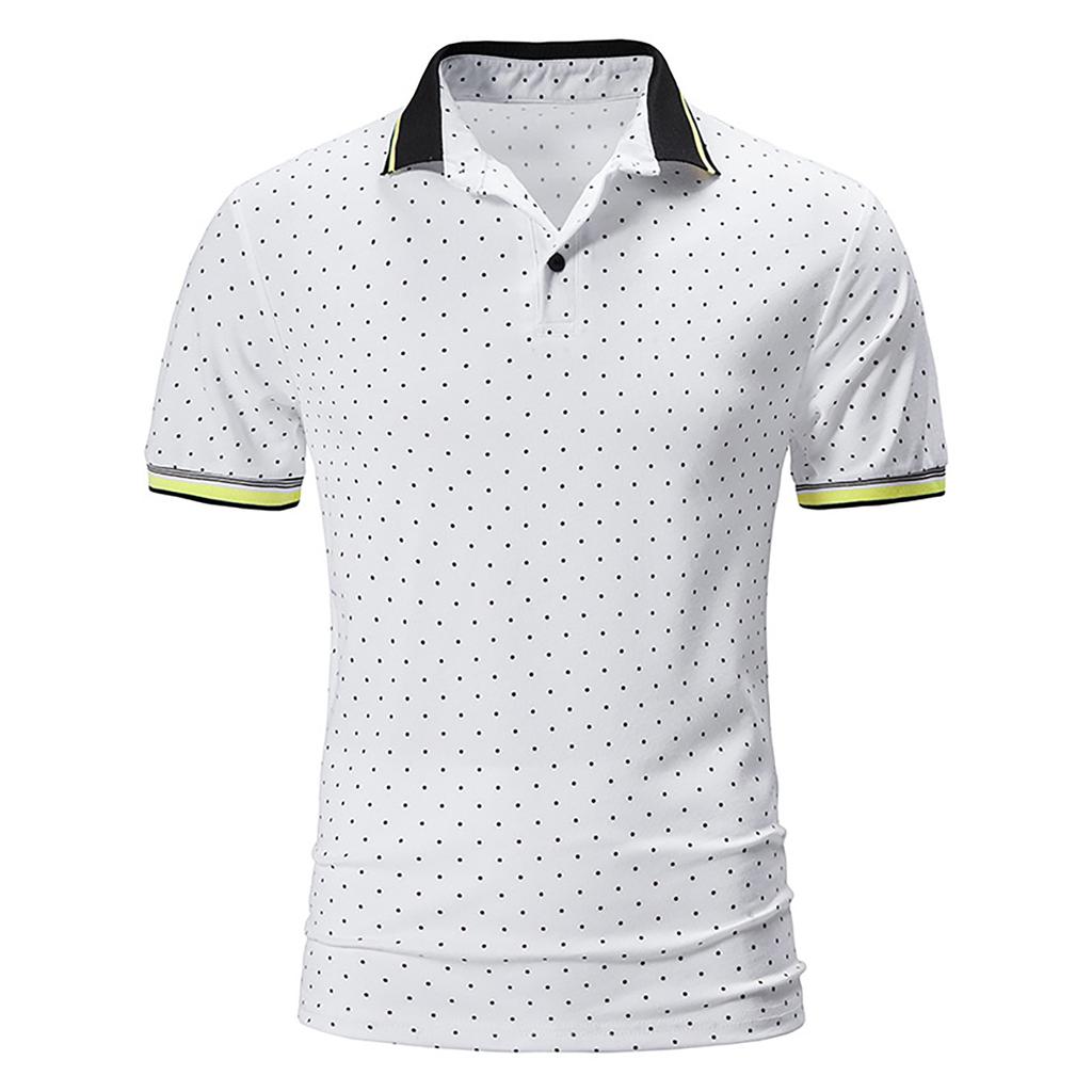 Men's Casual Color Printed Loose Short Sleeve T-Shirt Po Lo Shirt