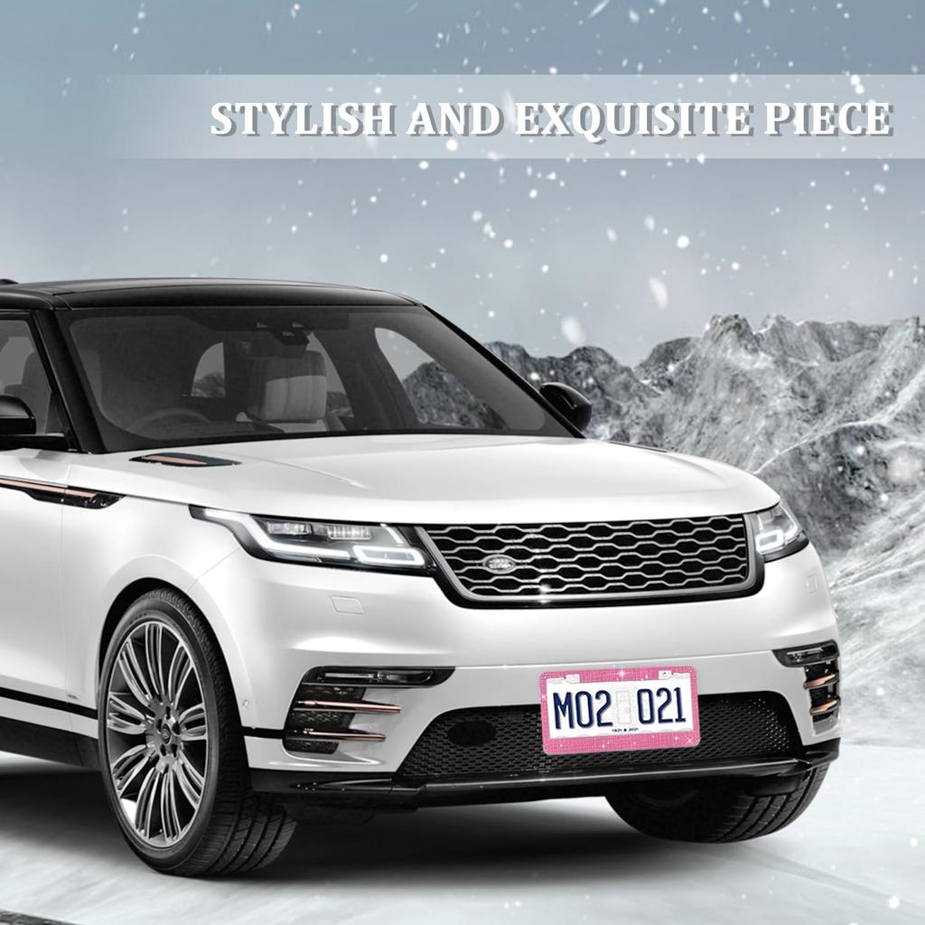 Bling Diamond License Plate Frame,Universal Stainless Steel License Plate Holder Fits U.S. Standard 2 Holes Model,Sparkle License Plate Frames Bling