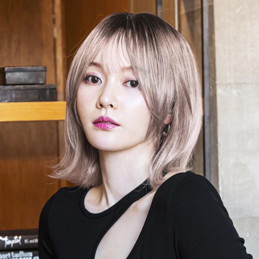 

Присцилла Шляпа Парик Расслабленный Наружу Боб Парик Пыльный Молочный Чай BO-04 TDMT/Термостойкий