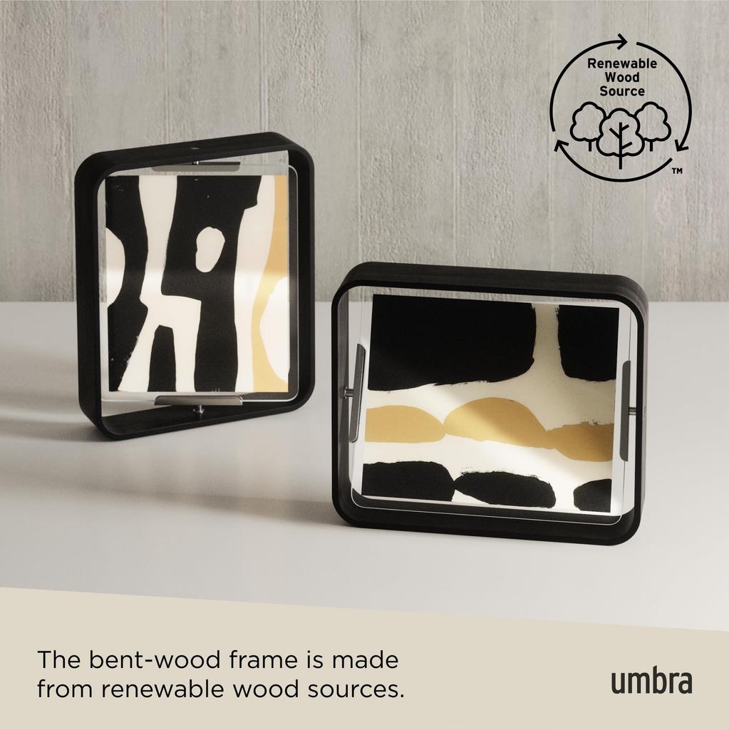 Umbra Bellwood 8x10 Desk Picture Frame with Curved Wood Trim and Rotating Walnut Double-Sided Display,