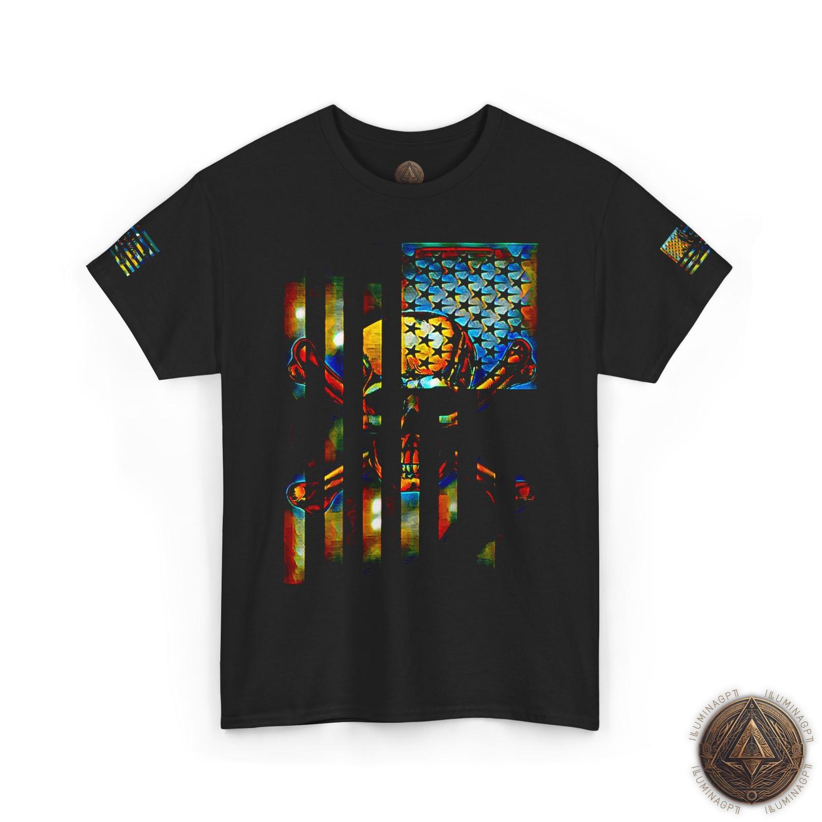 Patriotic Distressed USA Flag Skull & Crossbones T-Shirt - Glitch S разноцветный