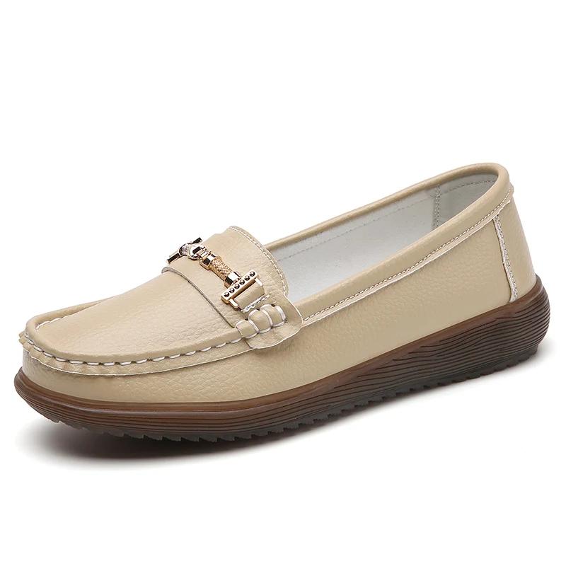 Slip-on Loafers Female Boat Shoes  New Spring /autumn Women Flats Genuine Leather Moccasins Woman Casual Shoes Big Size