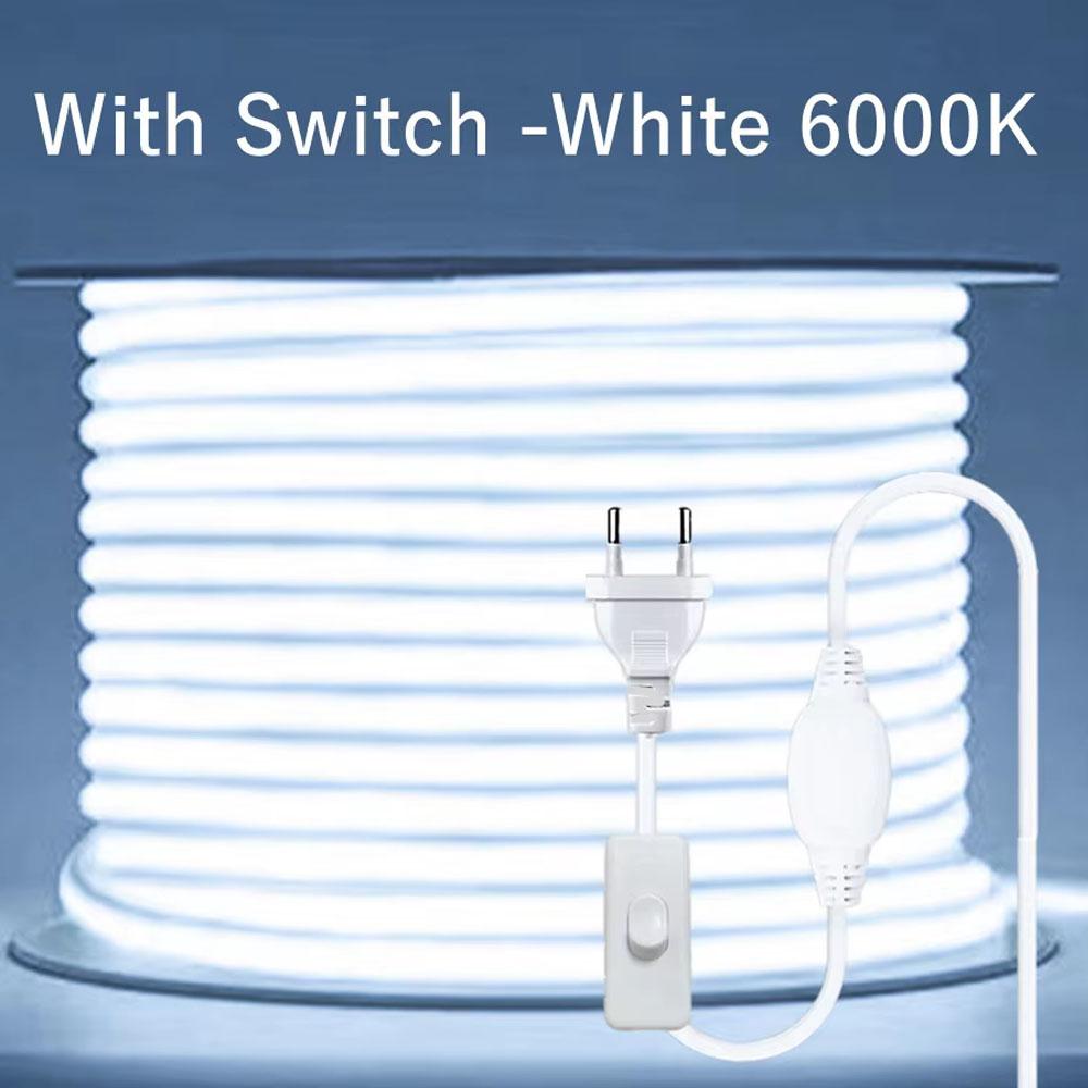 220V Led Strip Waterproof Lens COB Flexible Ribbon With Switch/Dimmable EU Plug For Room Bedroom Kitchen Outdoor Garden Lighting