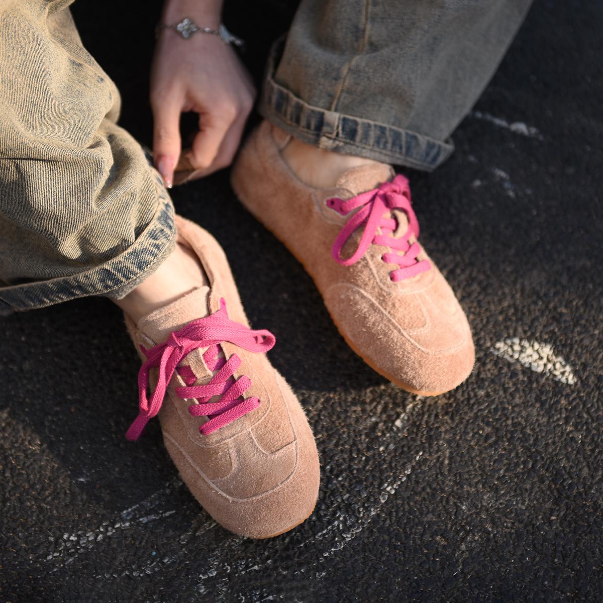 

Blue Cabinet Soft Leather Ugly Moe Training Shoes Green Boken Shoes Casual Breathable Sneakers 2025 New Flat-soled Forrest Gump Shoes 35 рожевий