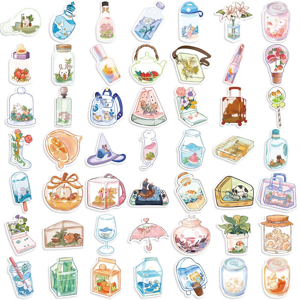 

50 Cartoon INS Bottle Doodle Stickers Guitar Notebook Suitcase DIY Waterproof Stickers