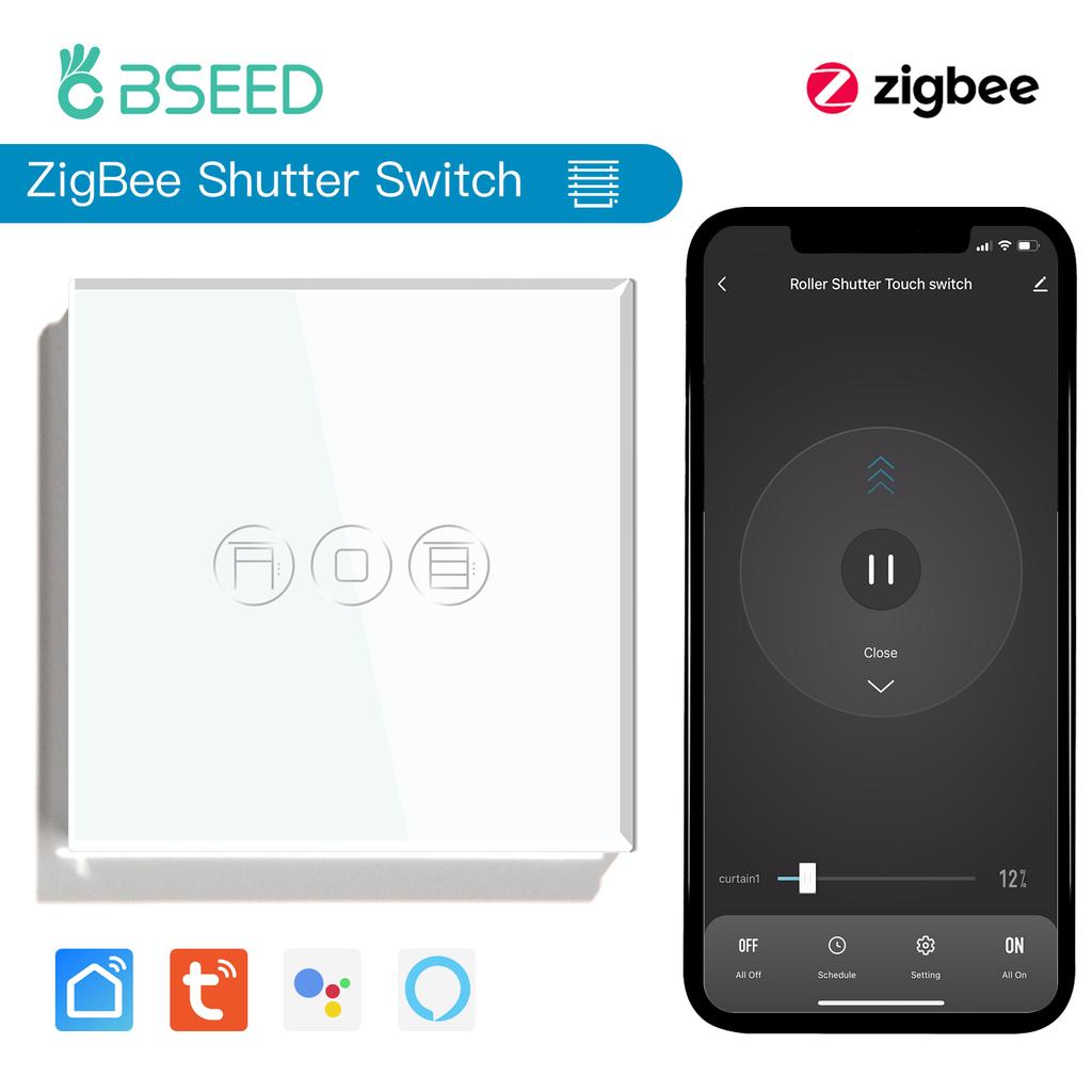 BSEED Zigbee Smart Roller Shutter Switches Light Blinds Switch Tuya Smart Life Plus French Wall Sockets USB Type-c Glass Panel