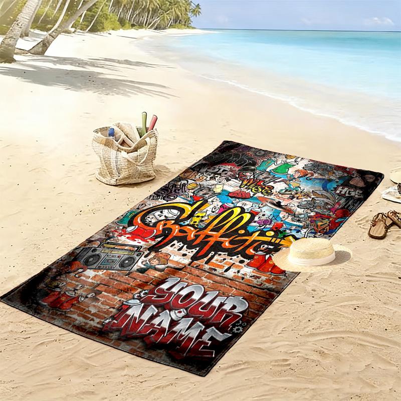 Name Custom Hip pop Print Beach Towel, Large Soft Quick Dry Towel for Beach Camping Swimming